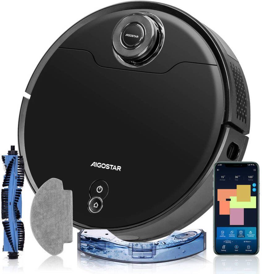 Aigostar Robotstofzuiger Met Dweilfunctie En App Bediening Robot Stofzuiger Met Laadstation Zwart