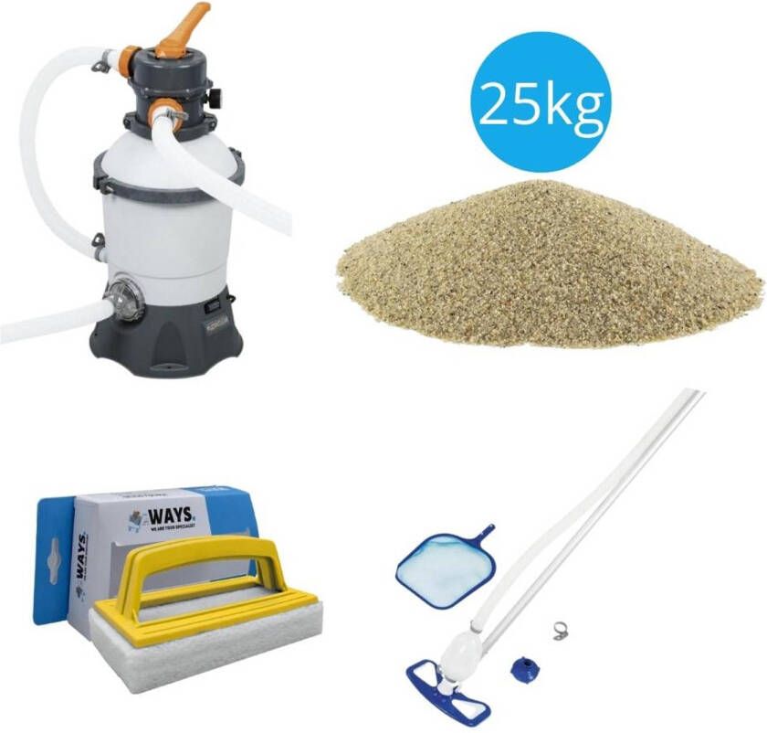 Bestway Zwembadstofzuiger Aquaclean & Zandfilterpomp 3028 L/u & Filterzand 25 Kg & Ways Scrubborstel