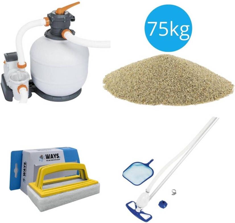 Bestway Zwembadstofzuiger Aquaclean & Zandfilterpomp 8327 L/u & Filterzand 75 Kg & Ways Scrubborstel