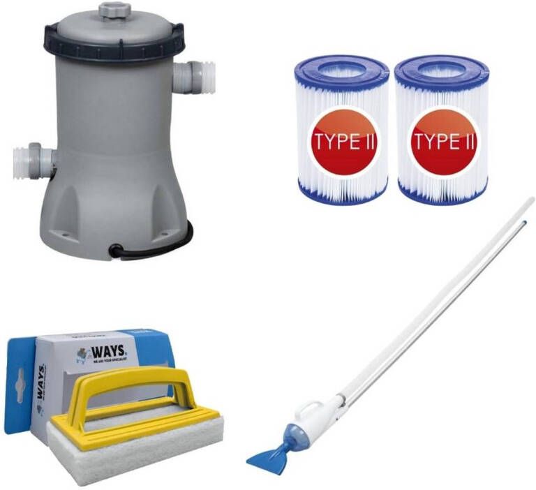 Bestway Zwembadstofzuiger Aquacrawl & Filterpomp 2006 L/u & 2 Filters Type Ii & Ways Scrubborstel