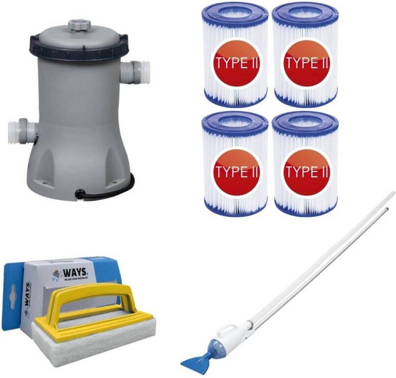 Bestway Zwembadstofzuiger Aquacrawl & Filterpomp 2006 L/u & 4 Filters Type Ii & Ways Scrubborstel
