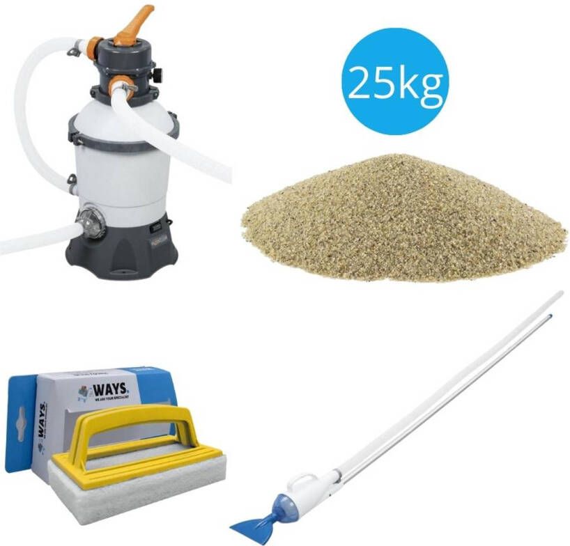 Bestway Zwembadstofzuiger Aquacrawl & Zandfilterpomp 3028 L/u & Filterzand 25 Kg & Ways Scrubborstel