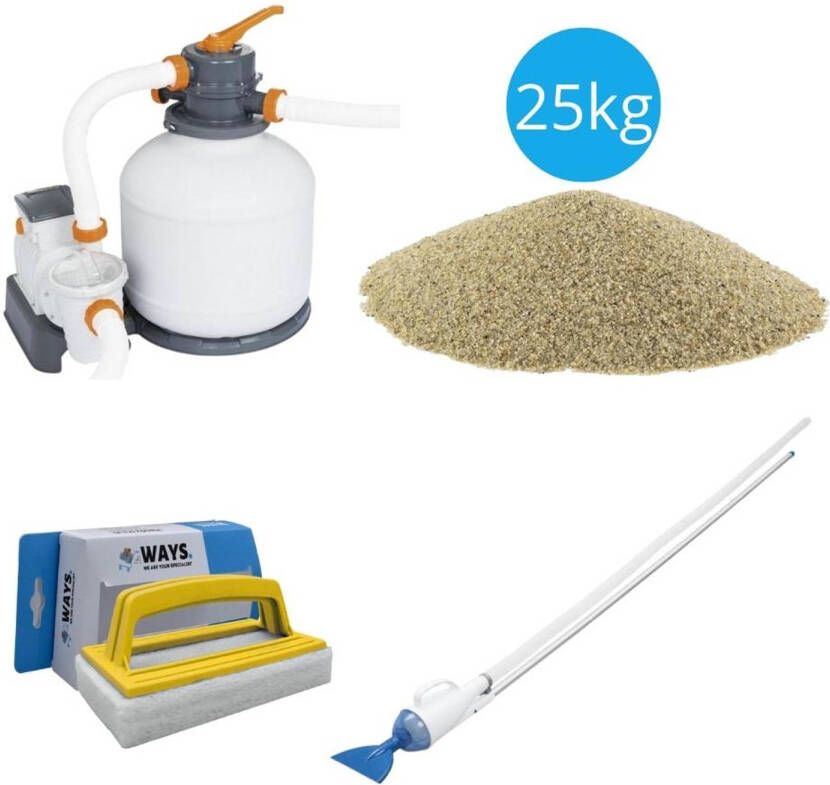 Bestway Zwembadstofzuiger Aquacrawl & Zandfilterpomp 5678 L/u & Filterzand 25 Kg & Ways Scrubborstel