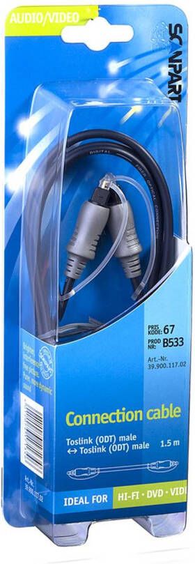 Scanpart aansluitkabel Toslink(M)-(M)1, 5m Optische kabel Zwart