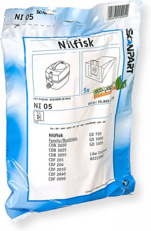 Scanpart Stofzuigerzak voor Nilfisk GD1000 / Family / Business (5 stuks)