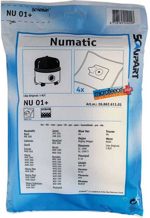 Scanpart Stofzuigerzakken Nu01+ 4 Stuks