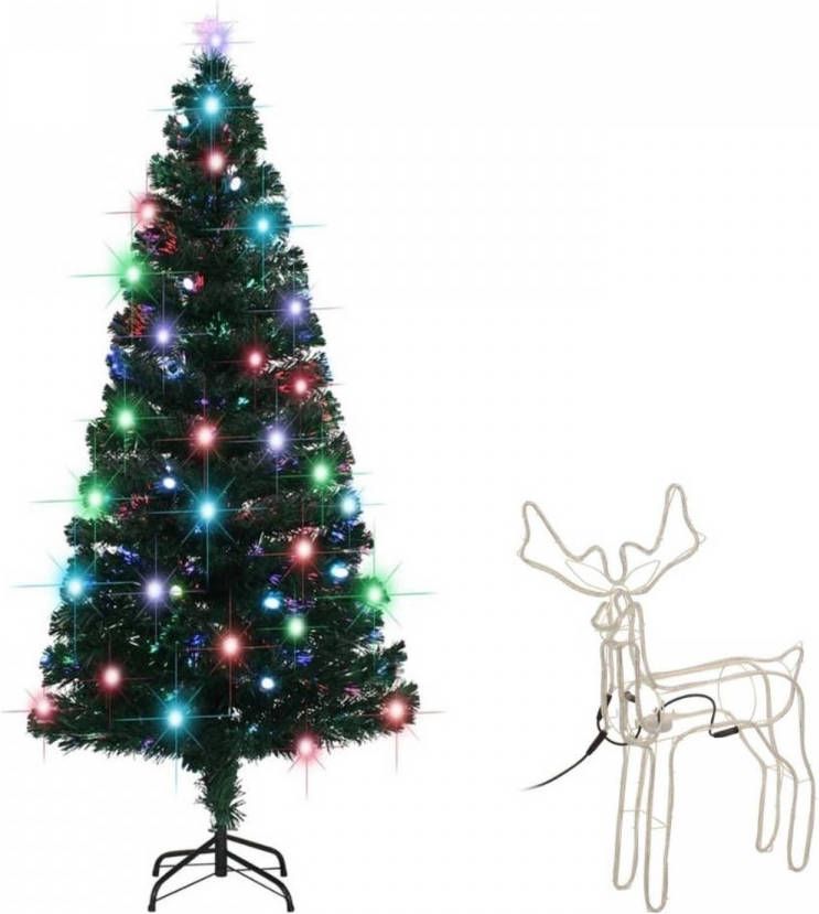 VidaXL Kerst Bundel Kunstkerstboom 180 Cm Met Led & 3d Rendier Lichtslang 60 Cm