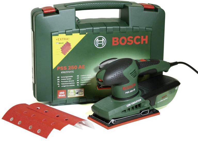 Bosch PSS 250 AE Vlakschuurmachine incl. 25 schuurbladen in koffer 250W 93 x 185mm