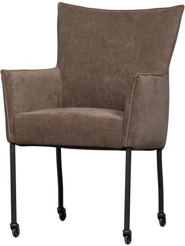 Woood EZRA EETKAMERSTOEL MET ARMLEUNING EN WIELEN BRUIN