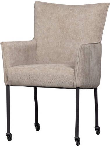 Woood EZRA EETKAMERSTOEL MET ARMLEUNING EN WIELEN ZAND