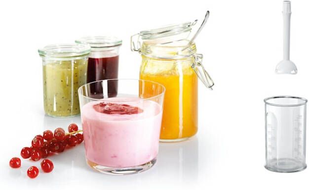 BOSCH Handmixer ErgoMixx MFQ36440 5 standen plus turbofunctie, 2 roergardes, 2 edelstalen deeghaken, pureerstaaf, beker, wit