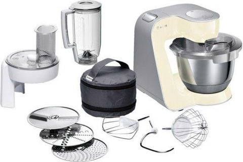 BOSCH Keukenmachine MUM5 CreationLine MUM58920 veelzijdig te gebruiken, continu rasp en snijapparaat, 3 raspschijven mixer, vanille/zilver