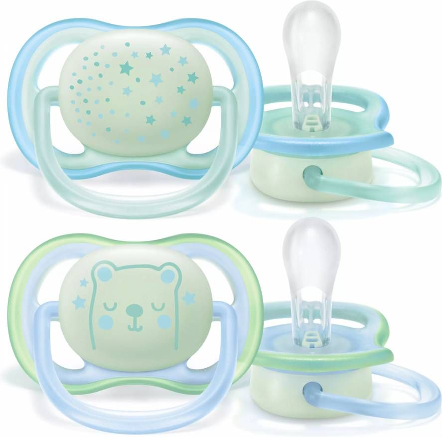 Philips Avent Ultra Air Fopspeen Night 0 6 mnd Blauw met Opdruk 2 stuks