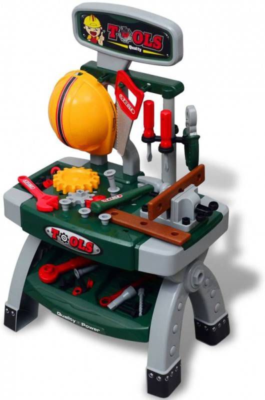 VIDAXL Speelgoedwerkbank met gereedschap voor kinderen kinderkamer groen + grijs